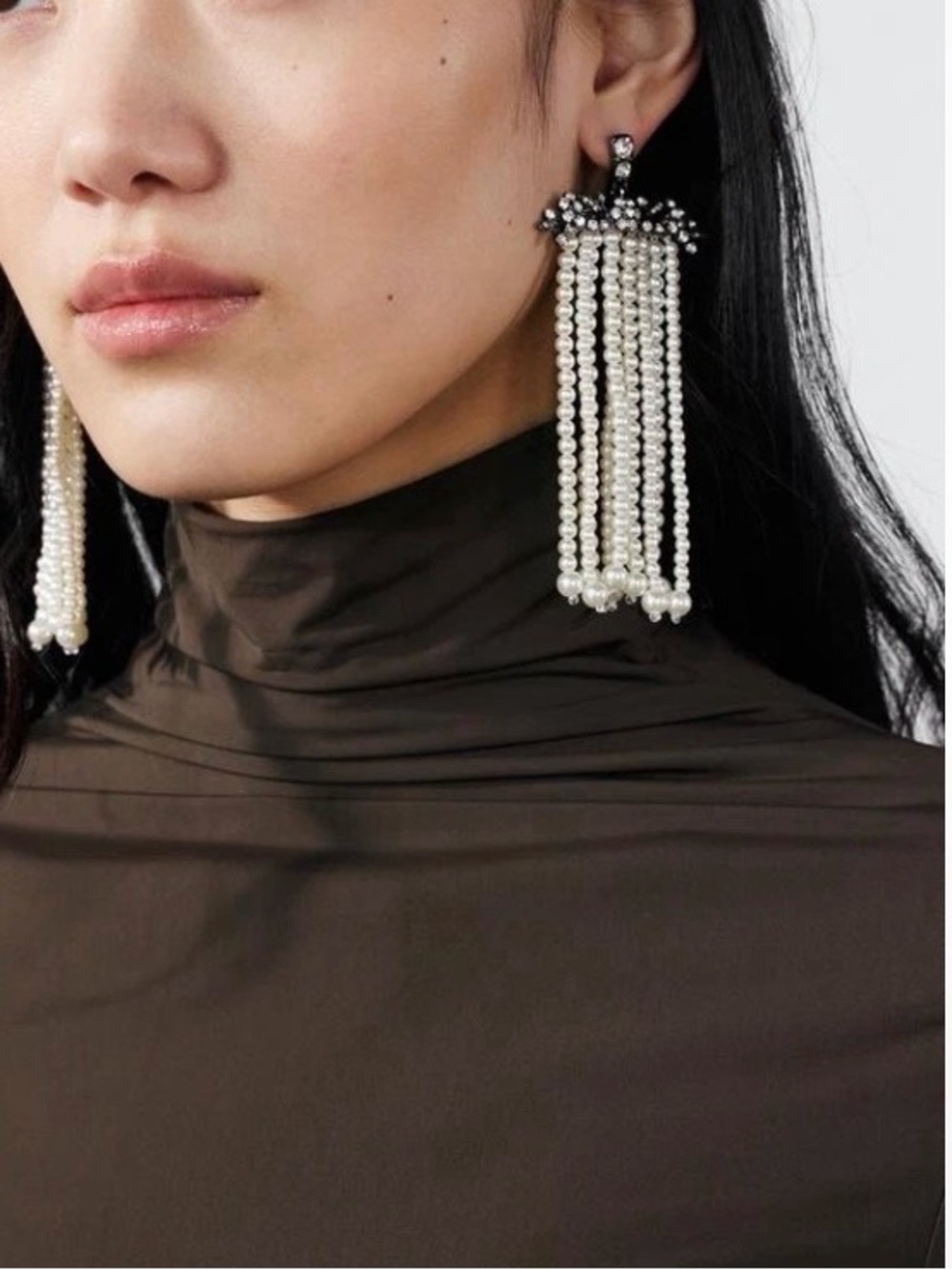 ZARA Waterfall Rhinestone And Pearl Appliqué Earrings NWT